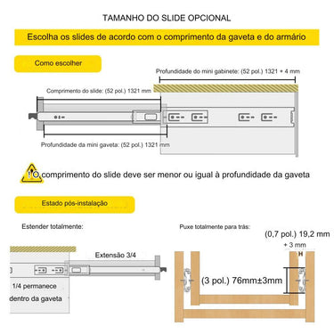 Trilhos de Gaveta de Extensão Total em Aço - 132.1-264.2 cm