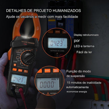 Amperímetro de Garra True RMS 1000A Multímetro de Garra