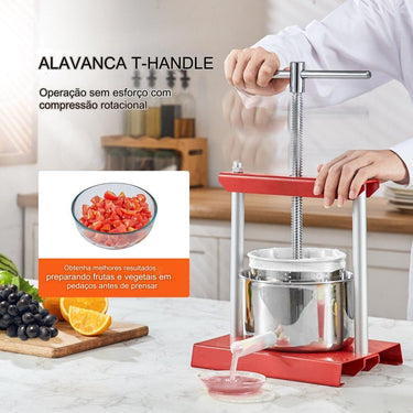 Prensa de Frutas Manual em Aço Inoxidável (3L T-Grip)