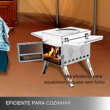 Forno de Madeira para Tendas - Portátil em Aço Inoxidável 2.43m