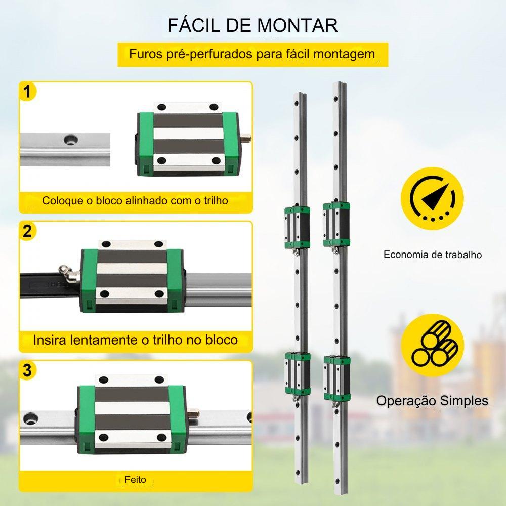 Guia Linear HGR20 de 700mm: Trilho Linear com 4 Blocos para CNC