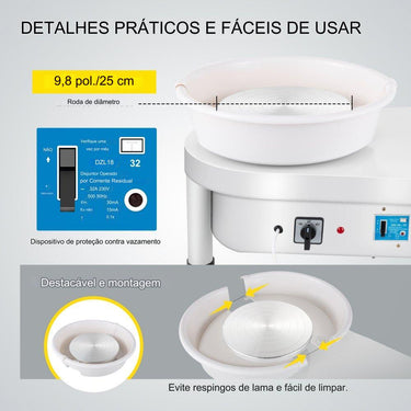 Máquina de Roda de Cerâmica 300W 25cm
