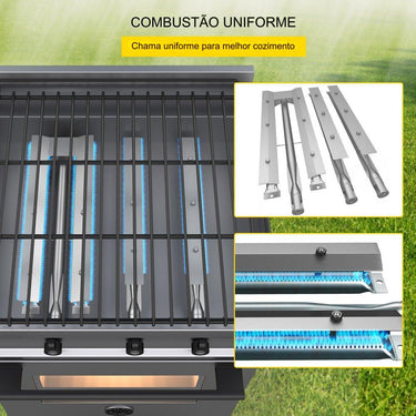 Queimador Universal em Aço Inoxidável para Grelhador a Gás - 610x50x50mm