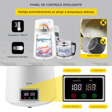 Destilador de Água 4L em Aço Inoxidável