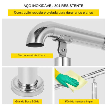 Corrimão de Aço Inoxidável Ajustável para 3 Degraus