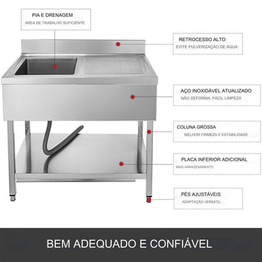 Pia de Cozinha 100x60cm 1 Cuba Esquerda