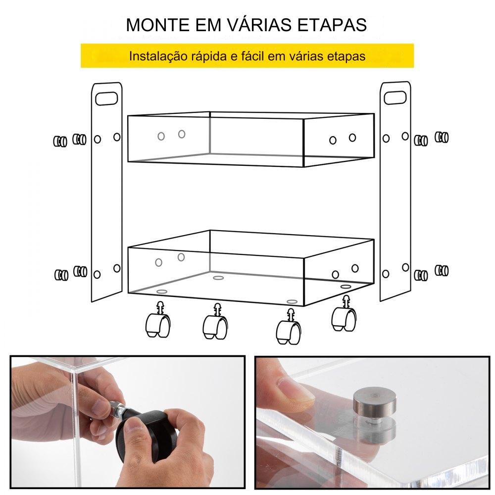 Carrinho de serviço  - 40x34x48cm 2 prateleiras acrílico